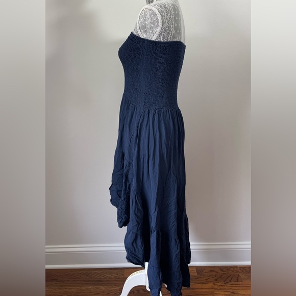 Strapless Navy-Blue High-Low Ruffle Dress - Picture 6 of 7